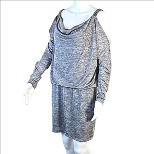 White House Black Market Silver Grey Cold Shoulder Beaded Blouson Mini Dress